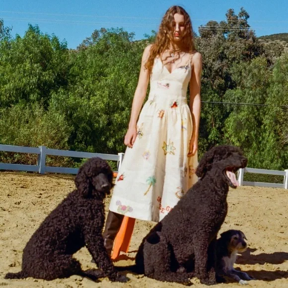 RHODE Sophie Linen Midi Dress Musical Print NWT Size 12 - Picture 4 of 16